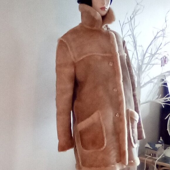 VTG Genuine House Of Leather Women's Suede Shearling Coat Sz M Bust 44" Doubled - Picture 12 of 14